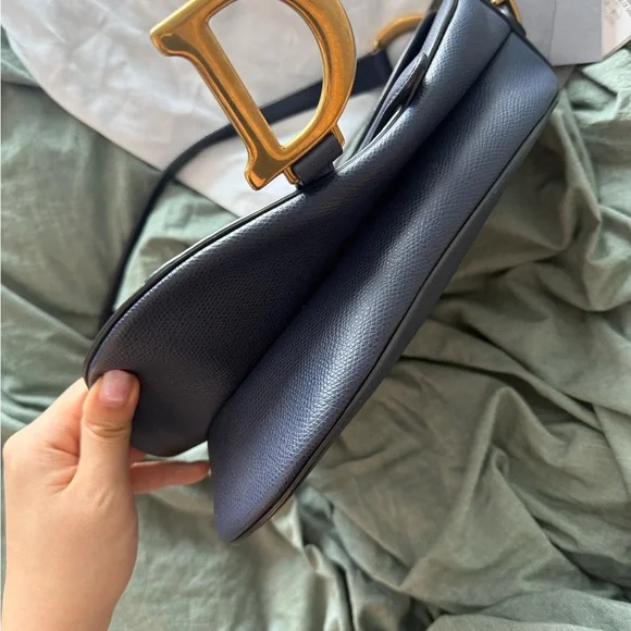 Dior Navy Grained Leather Medium Saddle Bag - Picture 7 of 13